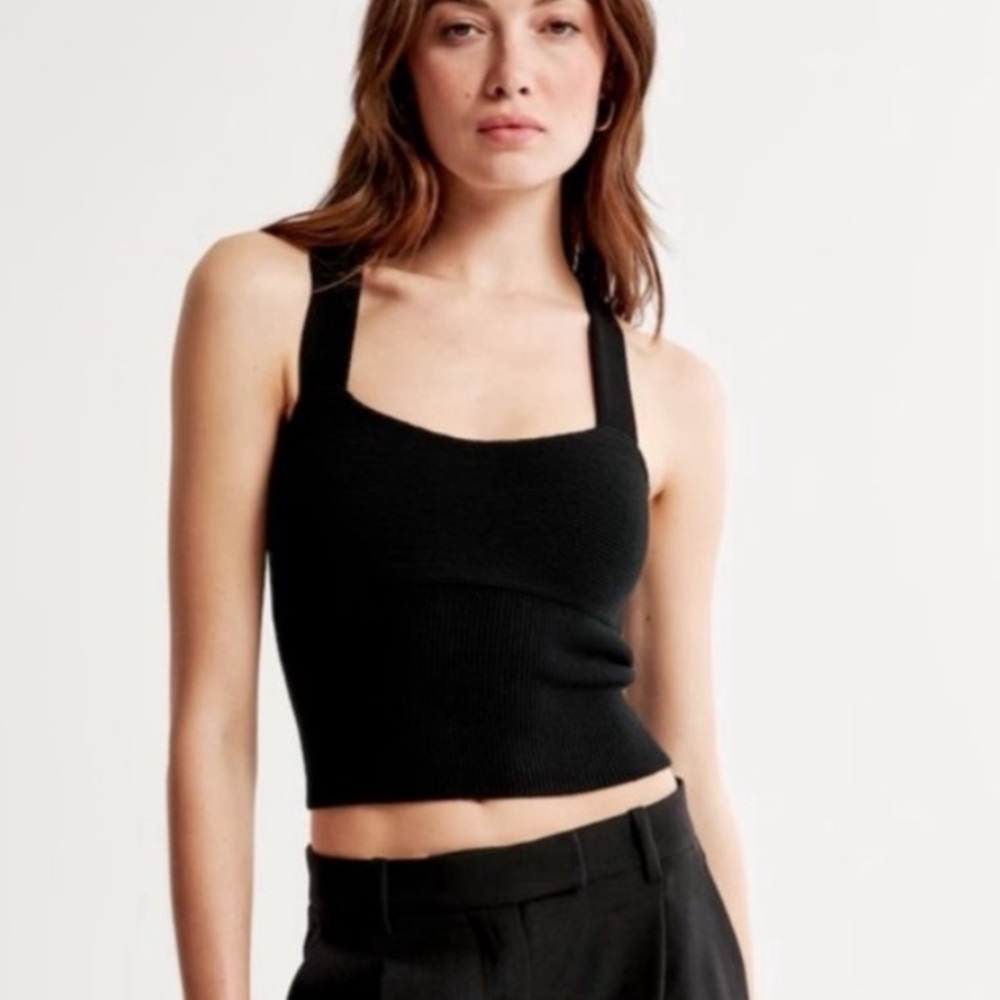 Abercrombie & Fitch Black Ribbed Square-Neck Tank Top